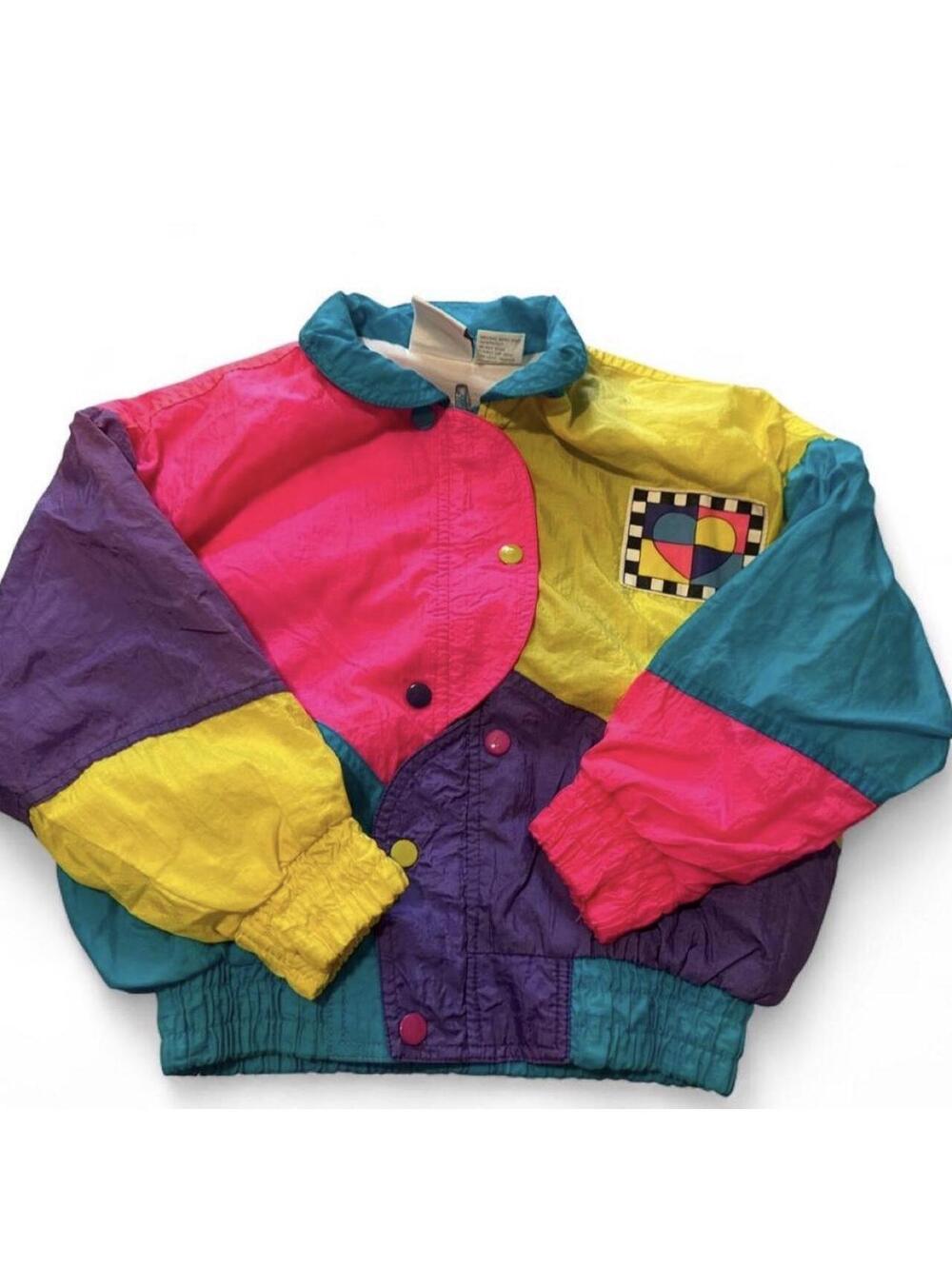 Vintage Kids 80s/90s London Fog Neon Colorblock Windbreaker Jacket size medium